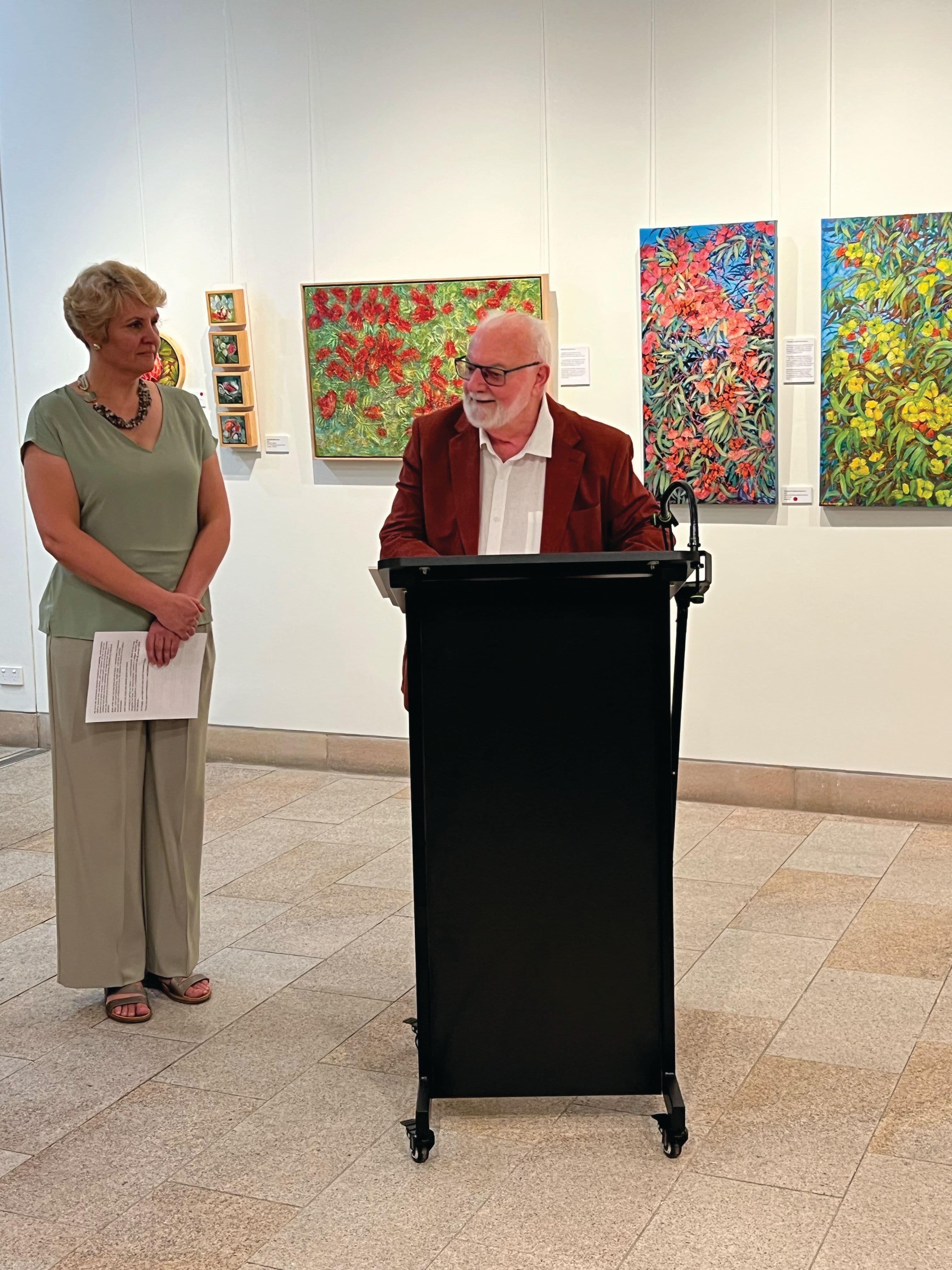 Alan Davies and Tetiana Koldunenko at the opening night of her solo exhibition