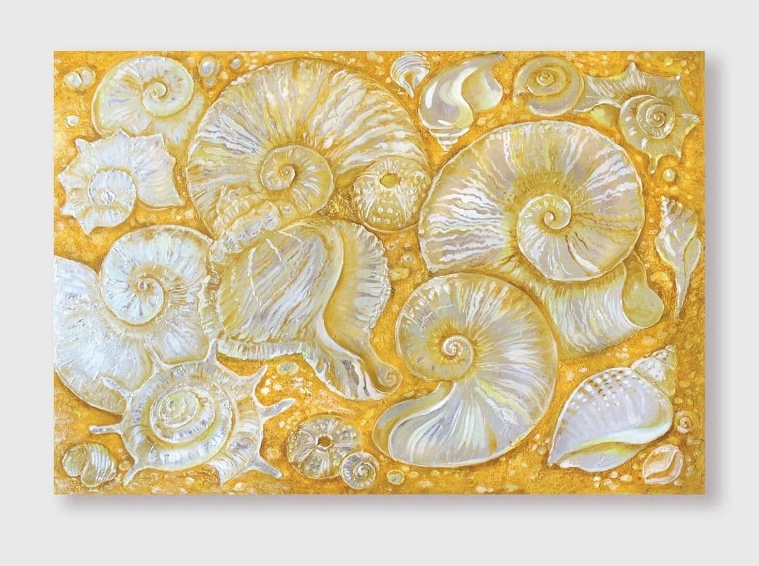 Yellow and silver shells artwork