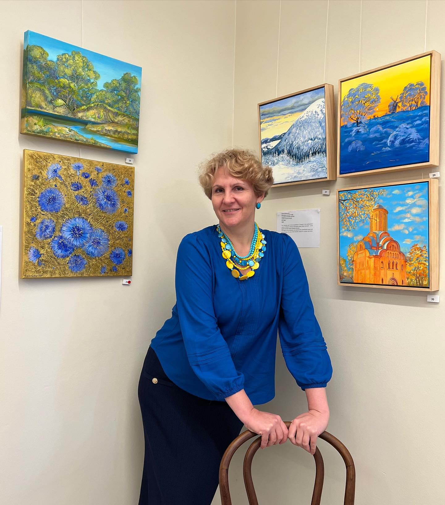 Tetiana Koldunenko contemporary Australian artist in front her works